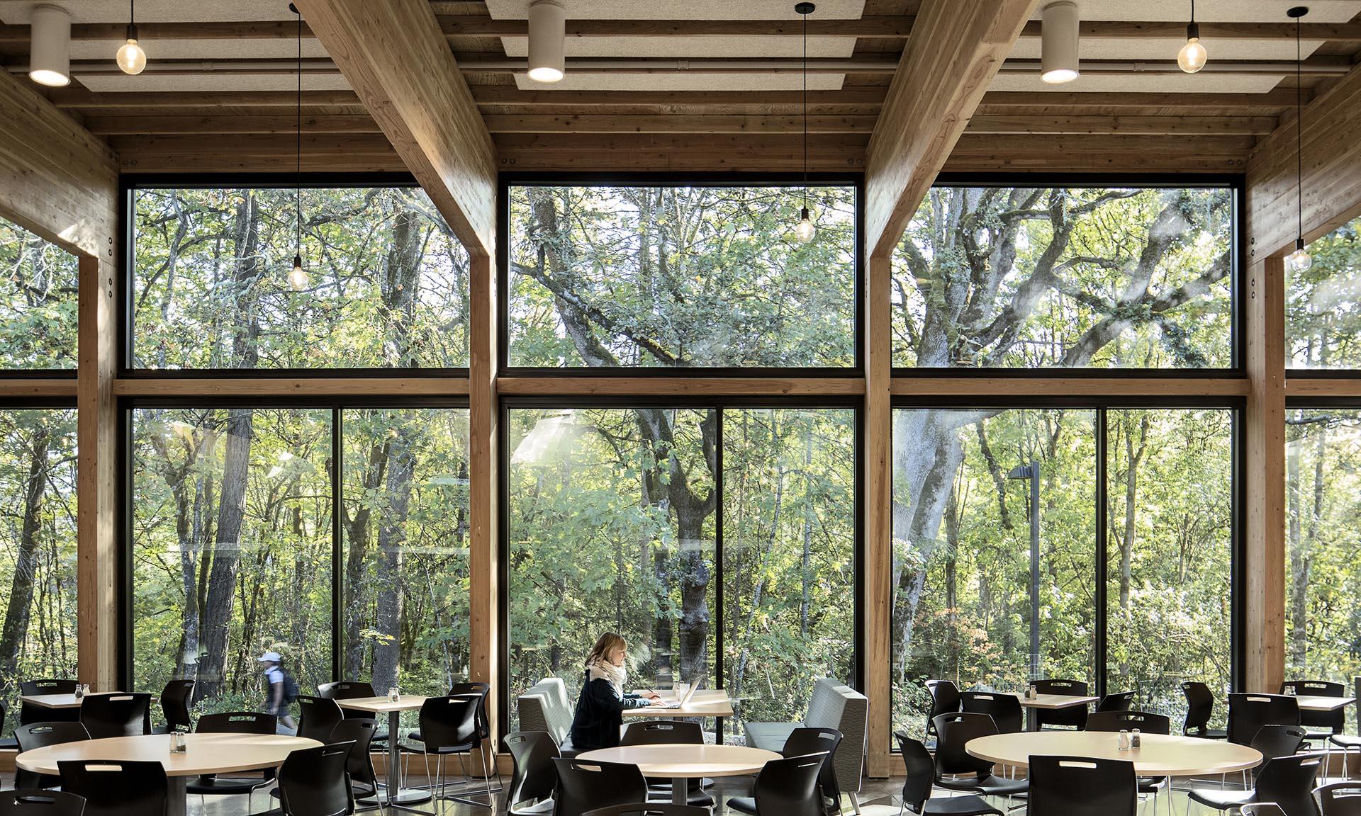 George Fox University Canyon Commons interior looking outside